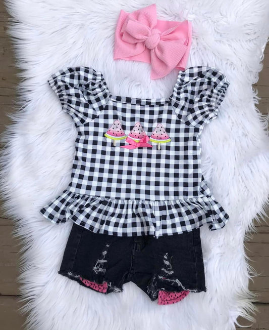 Black Checker Watermelon Shorts Set