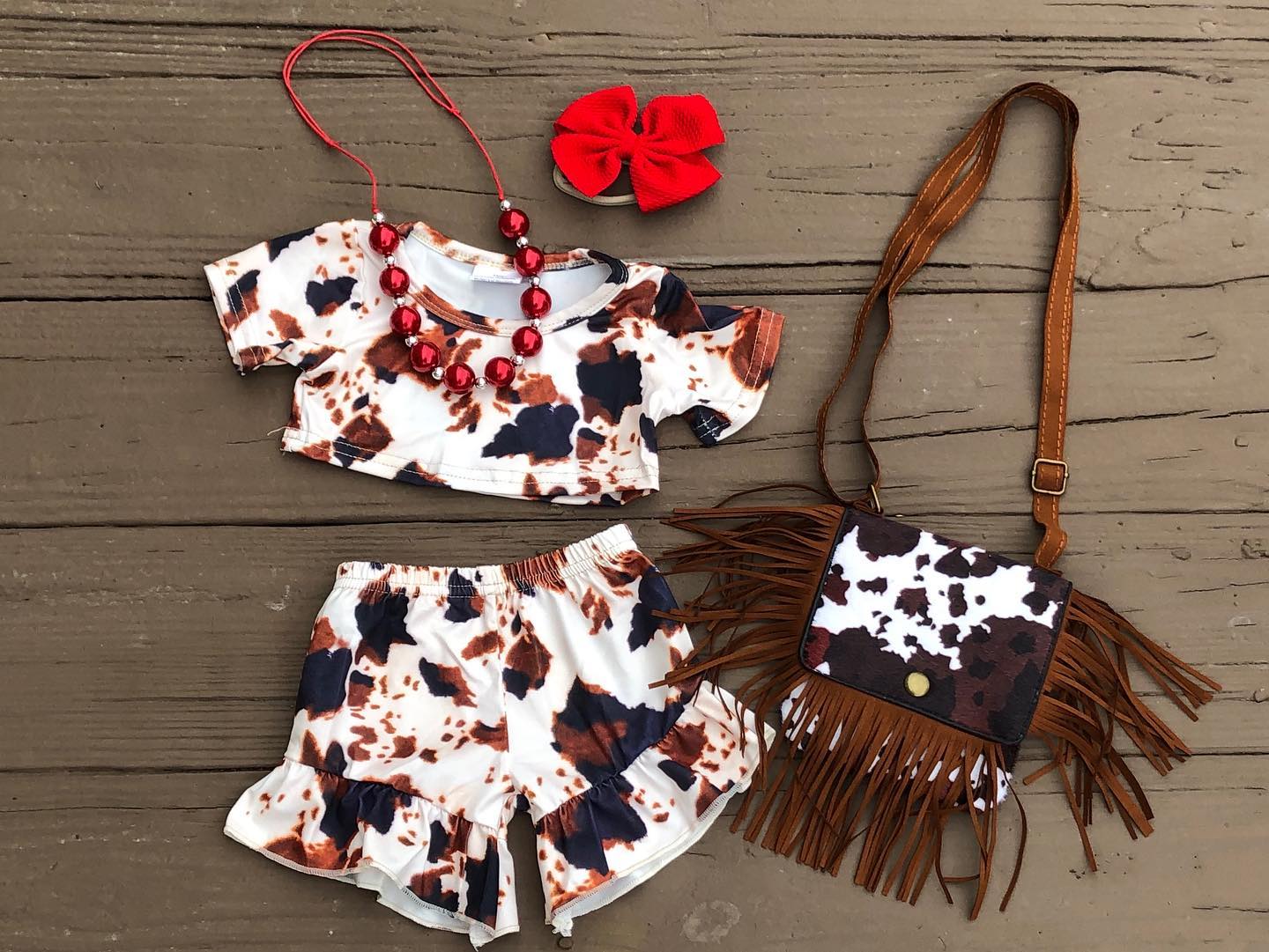 Cow hide Crop Shorts Set