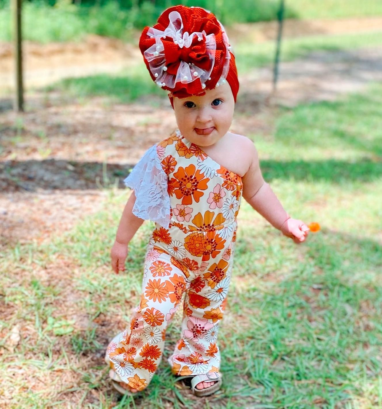 Peach Flower Romper