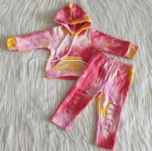 Pink and Peach distressed hoodie joggers
