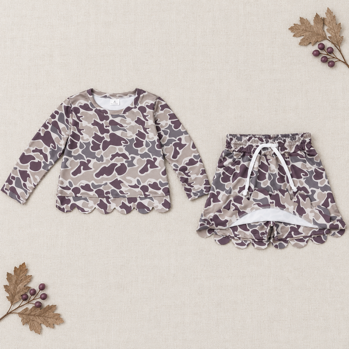 Mossy Mae Long Sleeve Skort Set with Scallops
