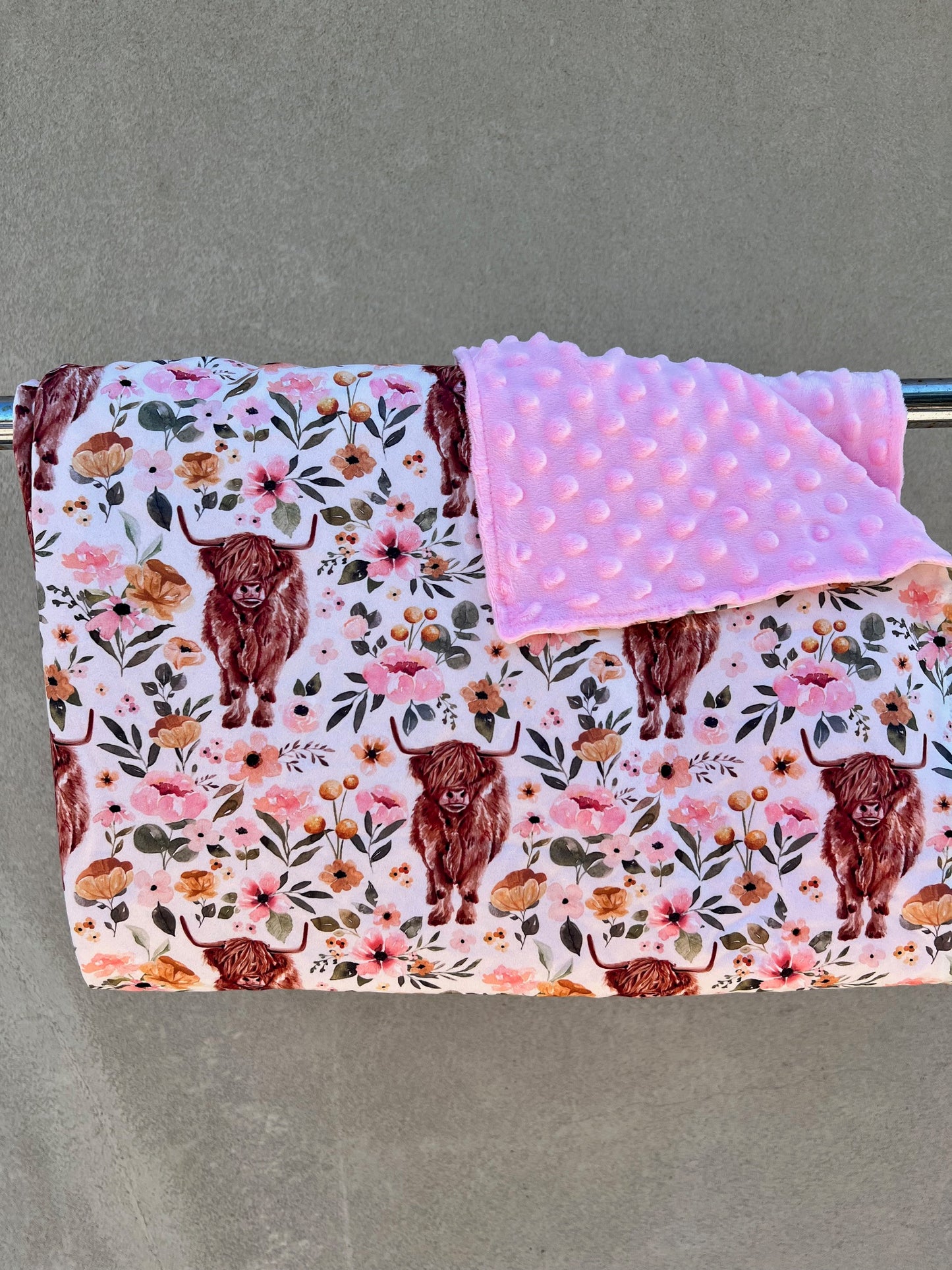Highland Cow and Floral  Minky Blanket