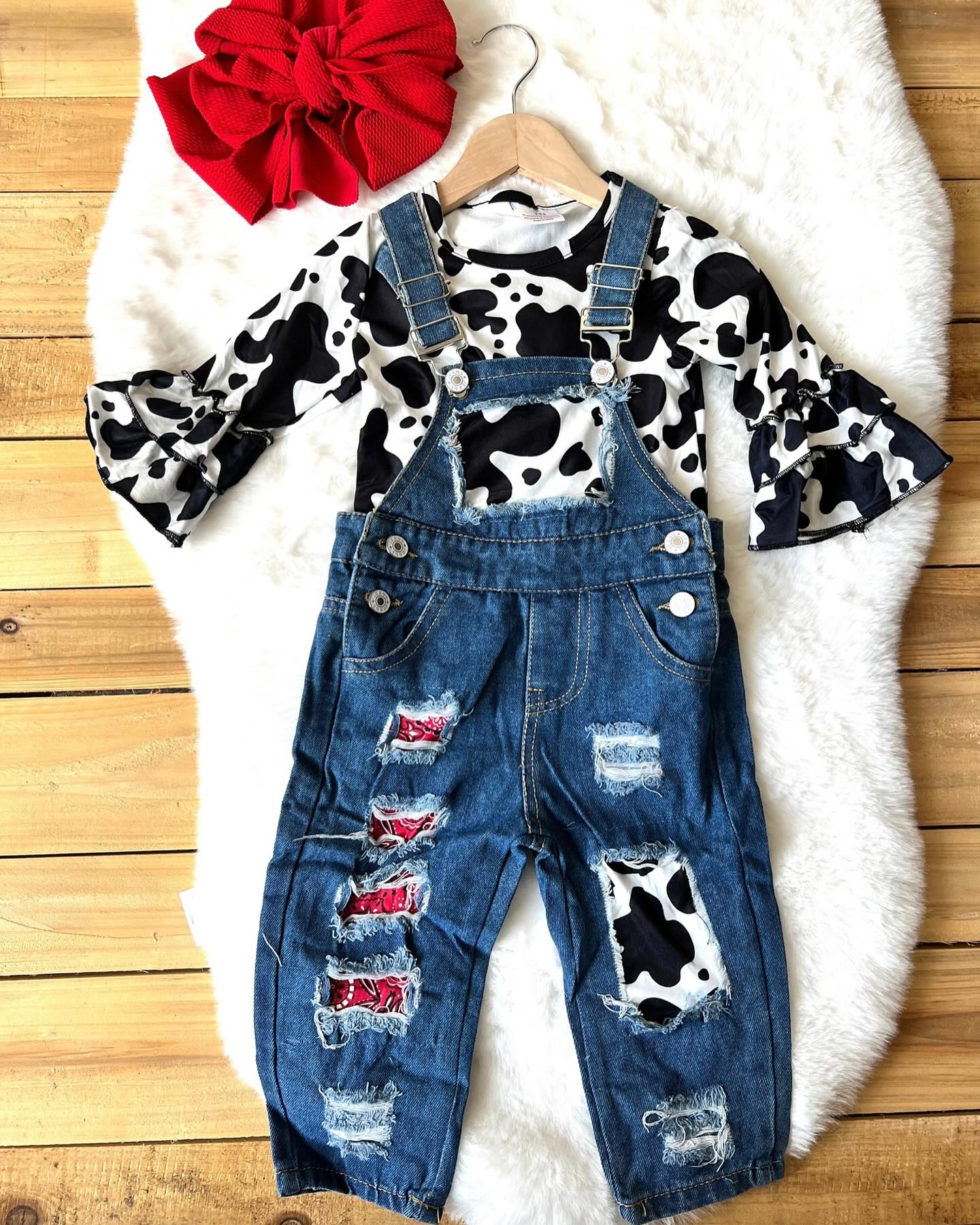 Cow Print Overall Set