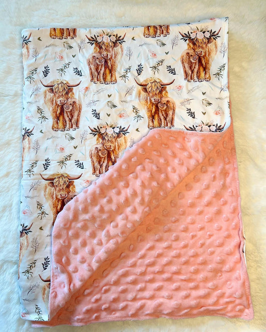 Highland Cow Pink Blanket