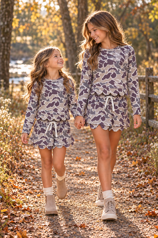 Mossy Long Sleeve Skort Set with Scallops