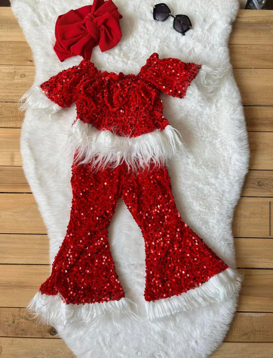 Red Santa Sequin and fur outfit