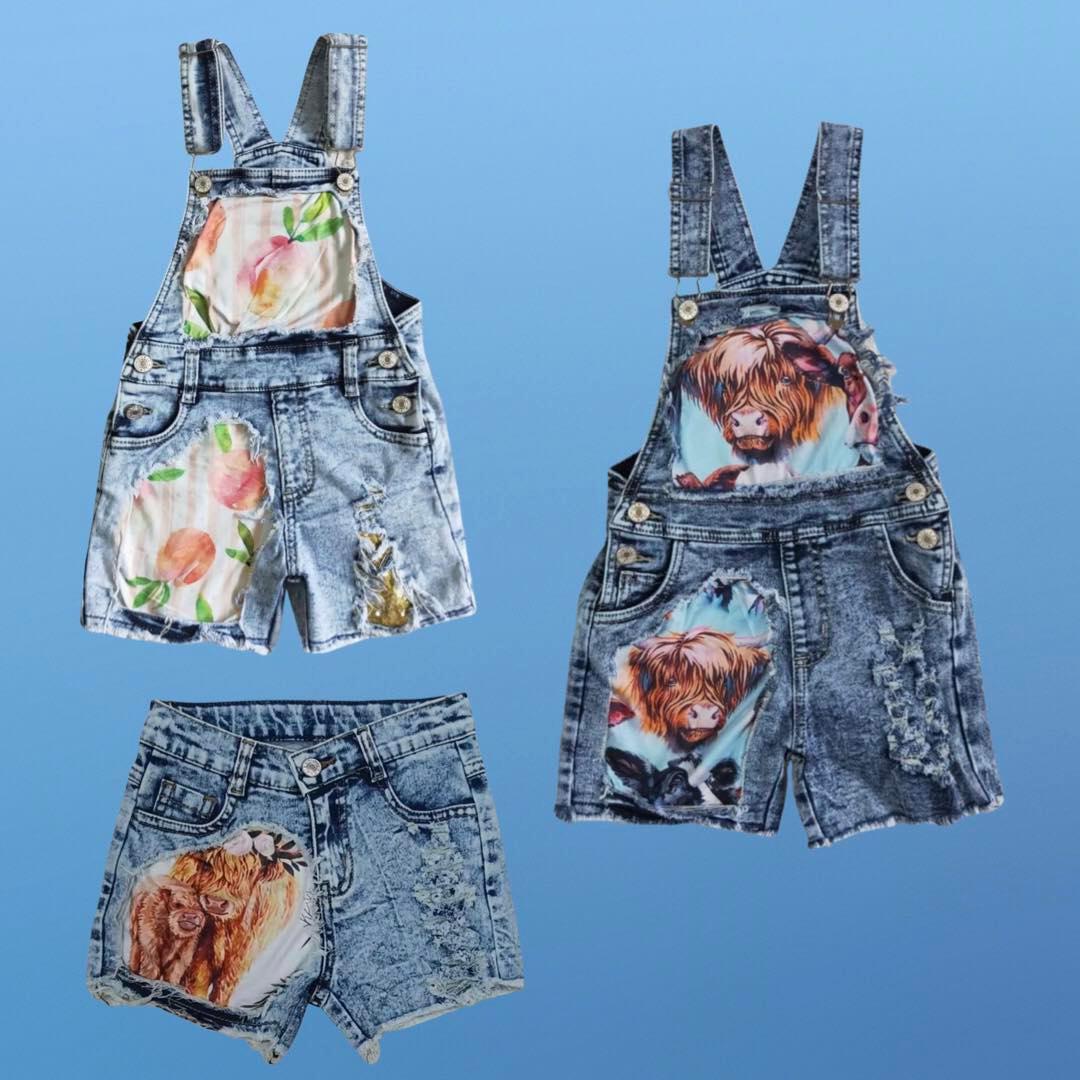 Highland Cow Inlay Jean Shorts