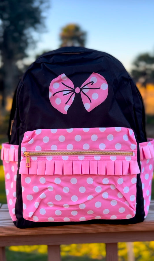 Pink black polka dot backpack