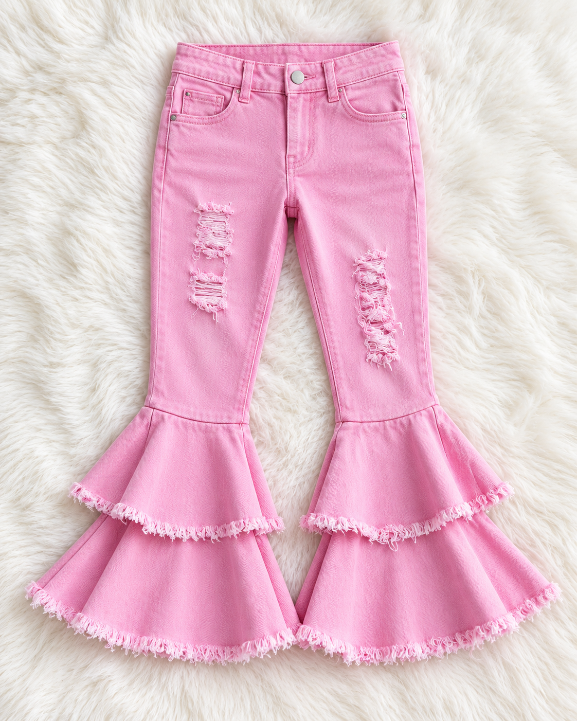 Pink Double Ruffle Distressed