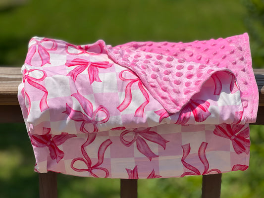 Pink Wide Bows Minky Blanket TWO