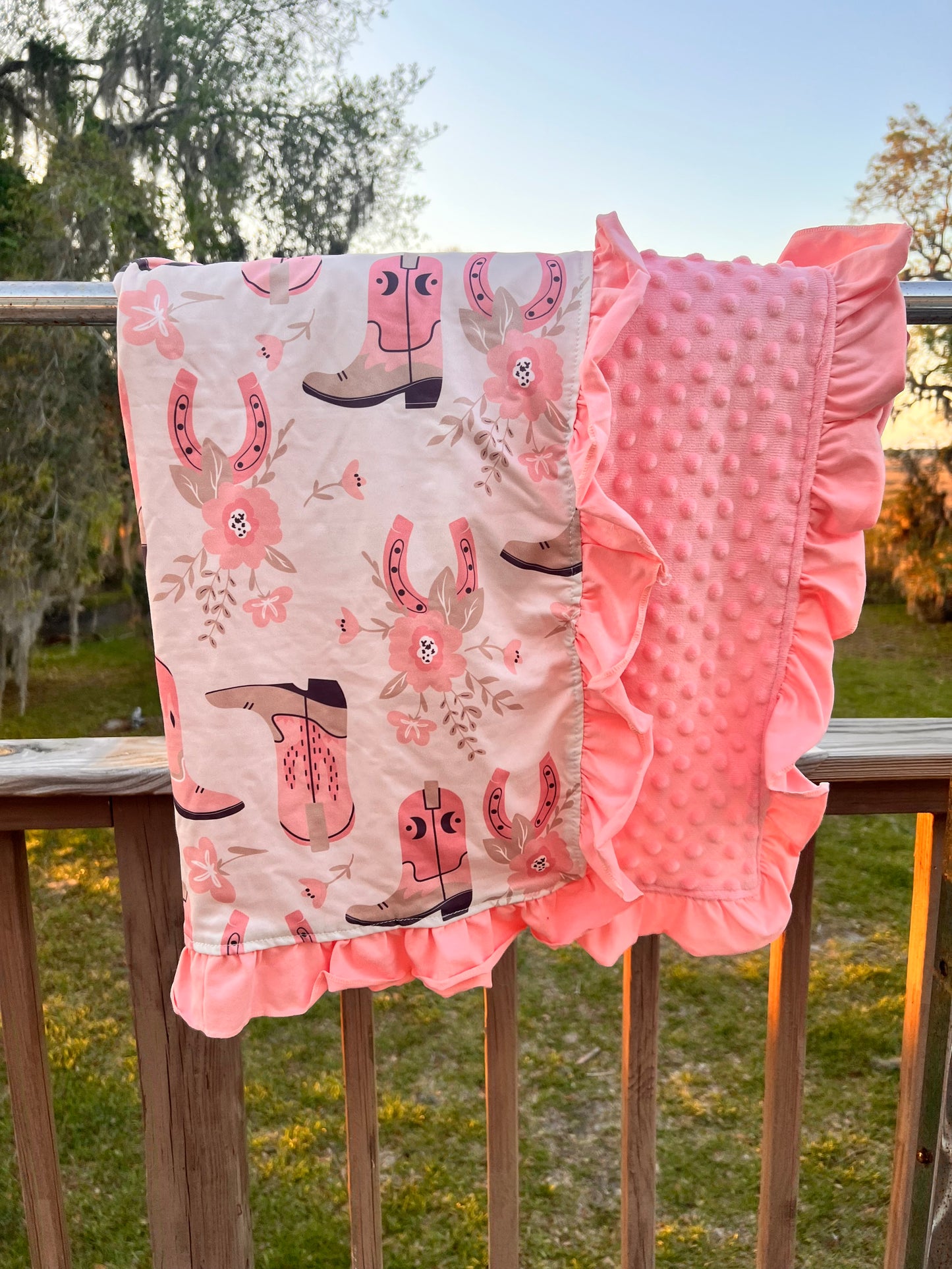 Western with ruffles Minky Blanket