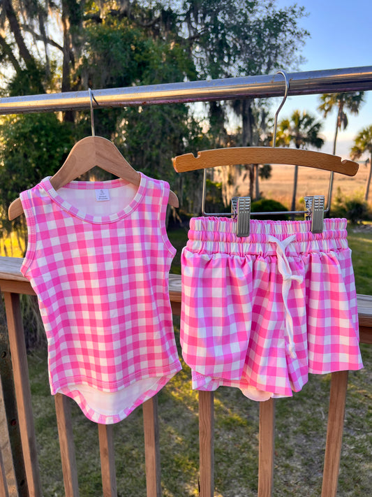 Lu Lucy Pink Gingham Athletic shorts set
