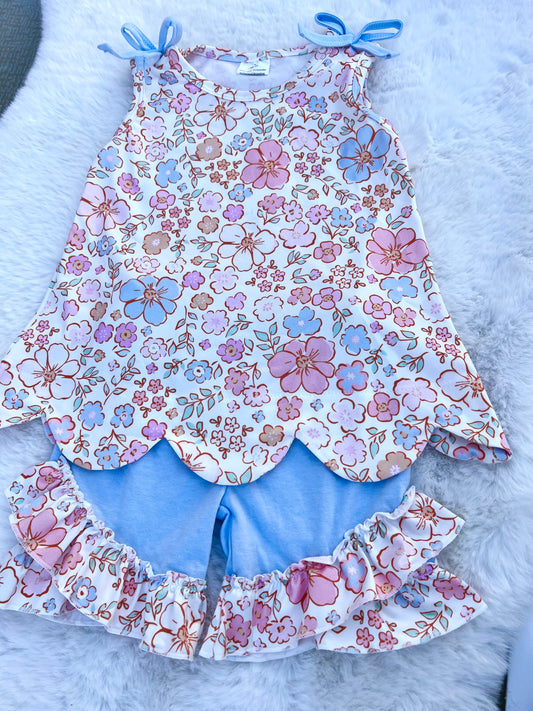 Blue Floral Vintage Tunic Set