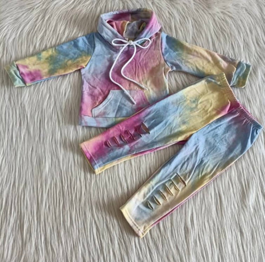 Shades of Pink Distressed Hoodie set