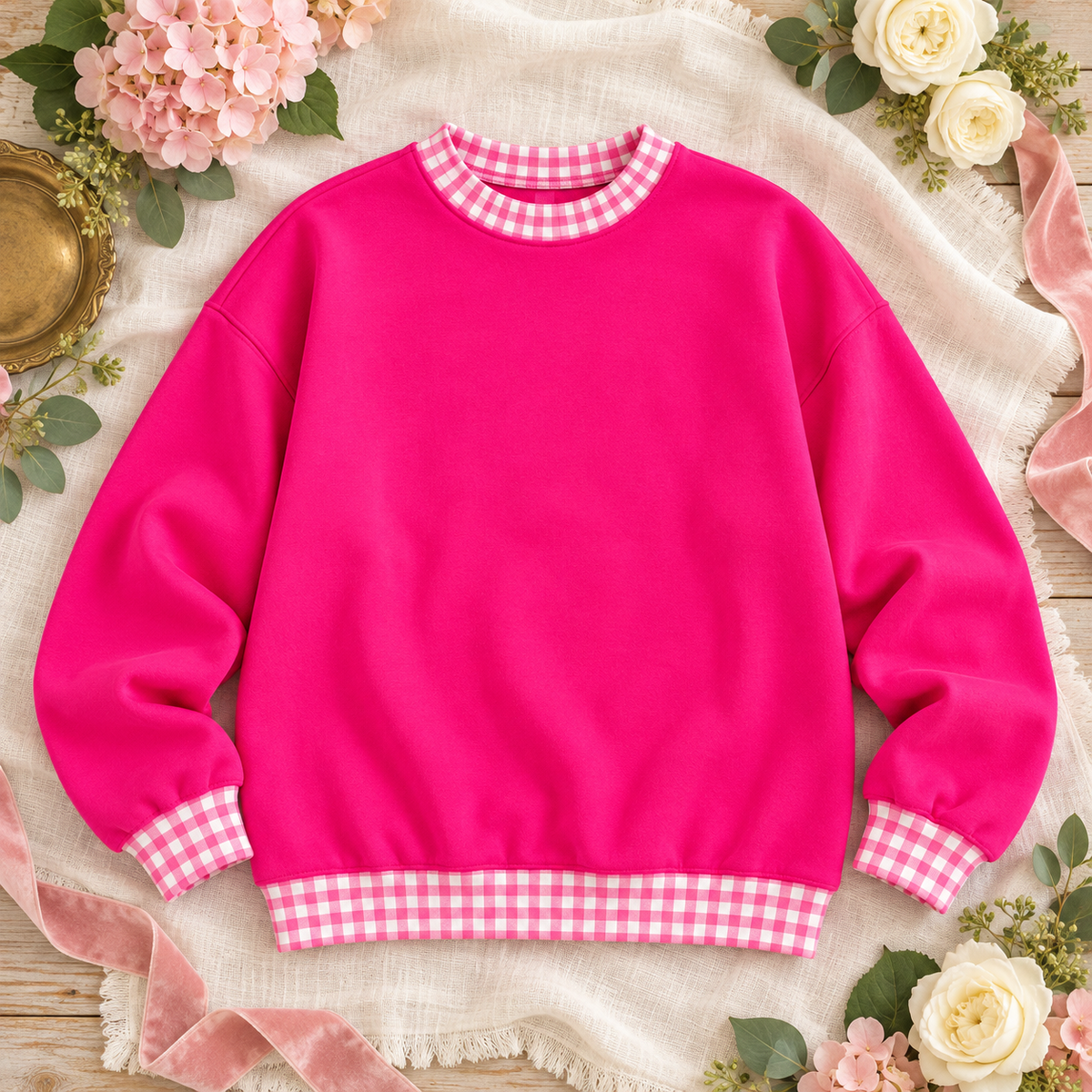 Hot Pink Gingham Sweater