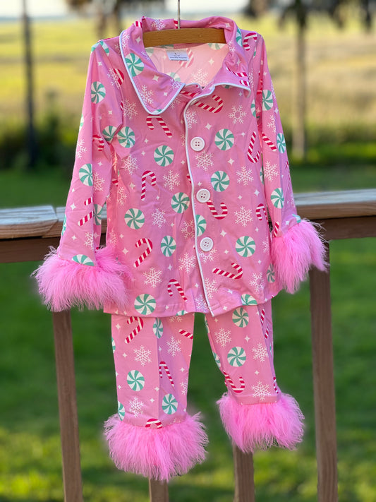 Christmas Candy Fur Trimmed Easy Wear