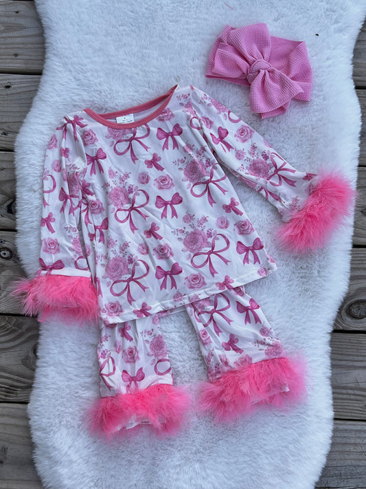 Pink Floral Bow Fur