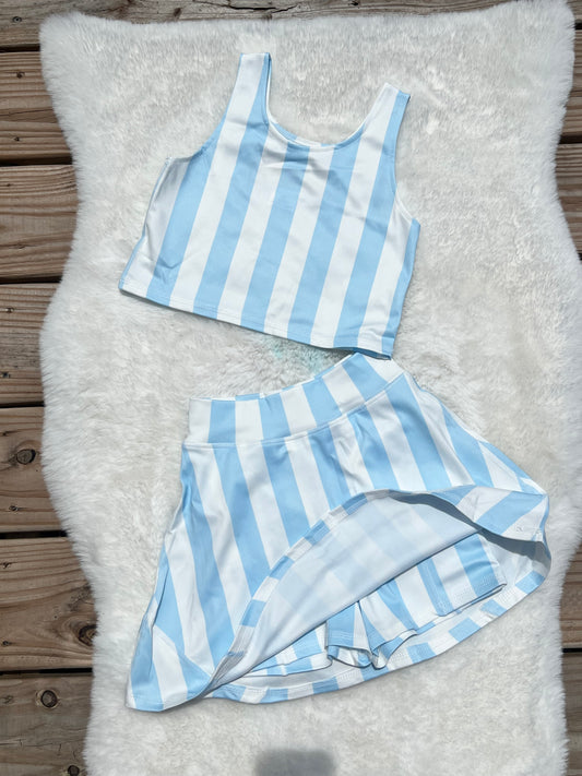 Blue stripe two piece Athletic outfit (1-15 days to ship item)